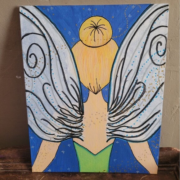Handmade 8"x10" canavas panel acrylic painted tinkerbell - Picture 1 of 3